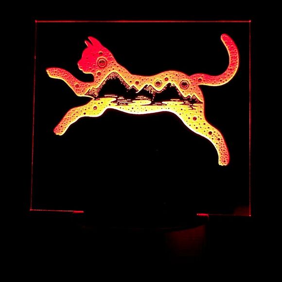 Cosmic Cat color changing light , acrylic engraved mountain cat nightlight - Picture 1 of 1